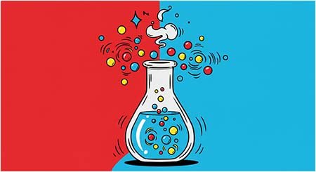 Image shows particles evaporating from a liquid in a flask.
